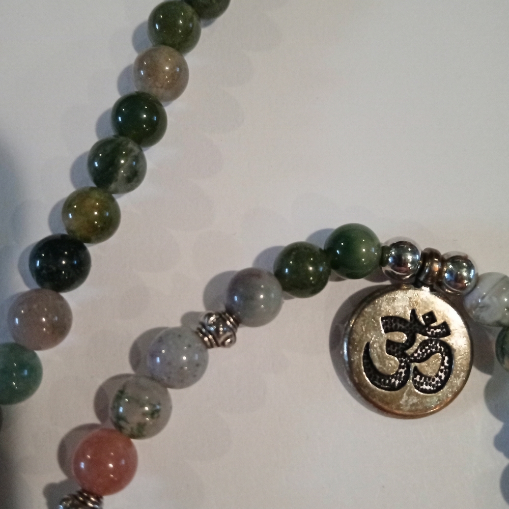 VTG Natural Stone Indian Agate Mala Necklace Properties CleansingStrength Energy - Picture 2 of 7